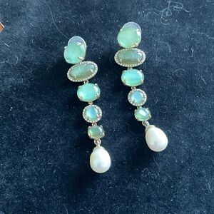 Stella & Dot Green and Pearl Dangle Earrings